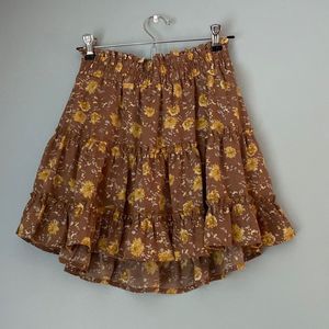 Altar'd State Brown Ruffle Sunflower Mini Skirt